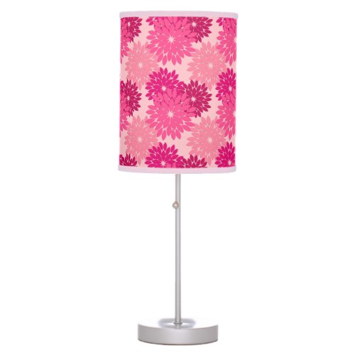 Modern Floral Kimono Print Coral Pink Table Lamp