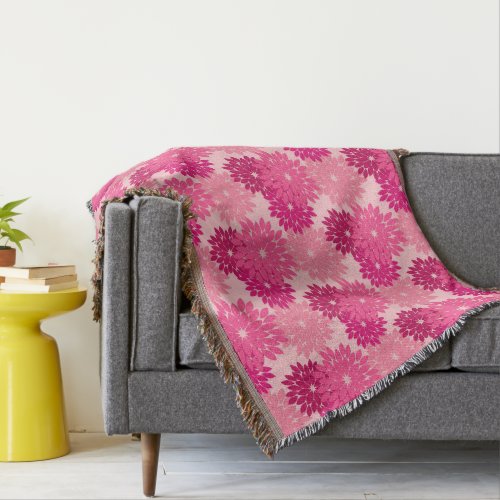 Modern Floral Kimono Print Coral Pink Throw Blanket