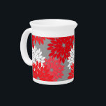 Modern Floral Kimono Print, Coral Red and Gray Beverage Pitcher<br><div class="desc">Pitcher in a traditional Japanese floral kimono print - stylized flowers in deep Chinese red,  coral red,  and white on a dark graphite gray / grey background</div>