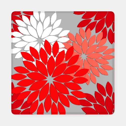 Modern Floral Kimono Print Coral Red and Gray  Coaster Set