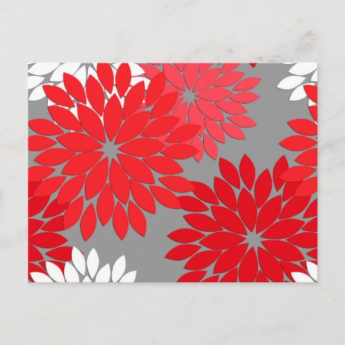 Modern Floral Kimono Print Coral Red and Gray Postcard