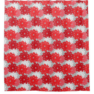 Modern Floral Kimono Print, Coral Red and Gray Shower Curtain