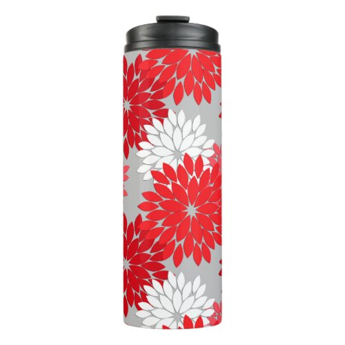 Modern Floral Kimono Print Coral Red and Gray Thermal Tumbler