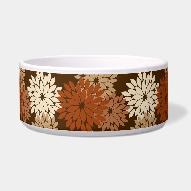 Modern Floral Kimono Print, Dark Brown and Tan Bowl (Front)