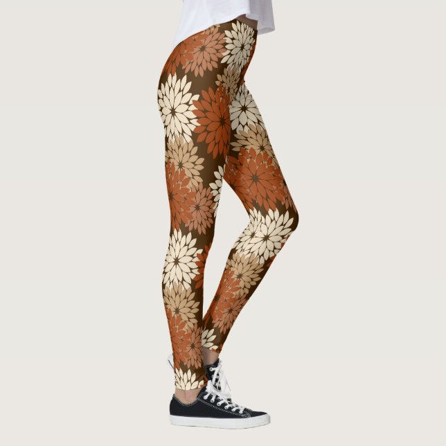 Modern Floral Kimono Print, Dark Brown and Tan Leggings (Right)