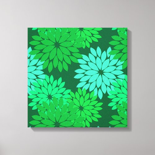 Modern Floral Kimono Print Emerald and Jade Green Canvas Print