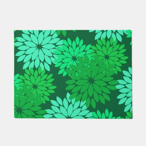 Modern Floral Kimono Print Emerald and Jade Green Doormat