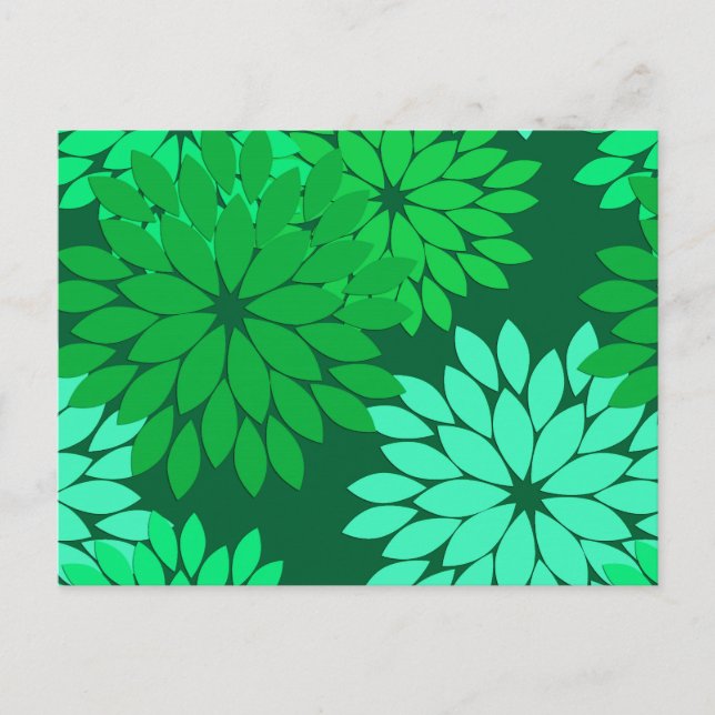 Modern Floral Kimono Print, Emerald and Jade Green Postcard (Front)