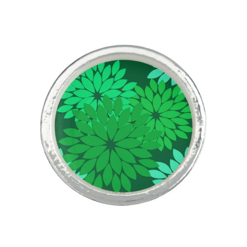 Modern Floral Kimono Print Emerald and Jade Green Ring