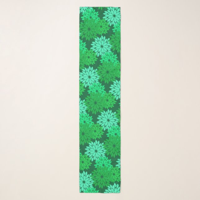 Modern Floral Kimono Print, Emerald and Jade Green Scarf (Front)