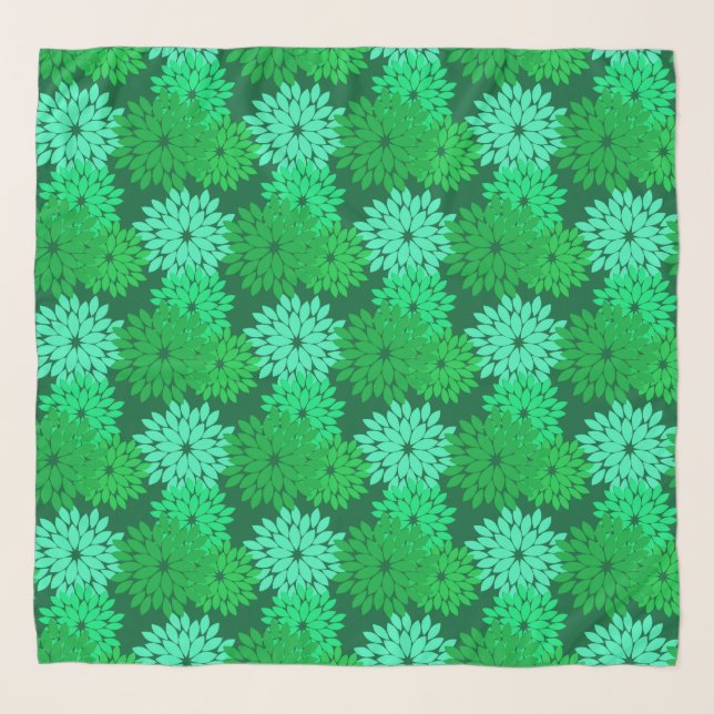 Modern Floral Kimono Print, Emerald and Jade Green Scarf (Front)
