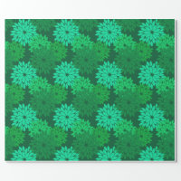 Modern Floral Kimono Print, Emerald and Jade Green Wrapping Paper