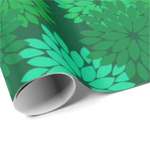 Modern Floral Kimono Print, Emerald and Jade Green Wrapping Paper