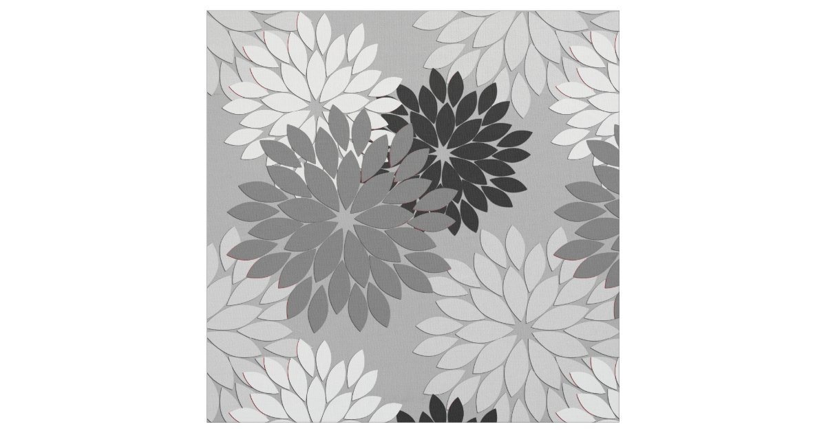 Modern Floral Kimono Print, Gray, Black and White Fabric Zazzle
