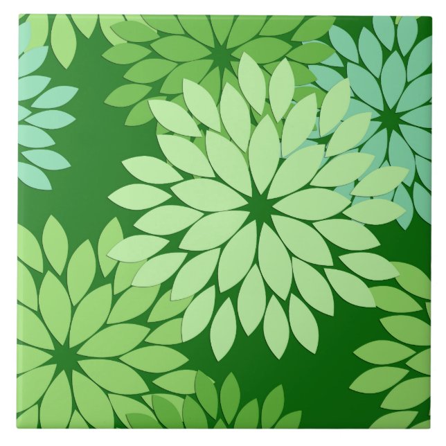 Modern Floral Kimono Print, Lime Green Ceramic Tile (Front)