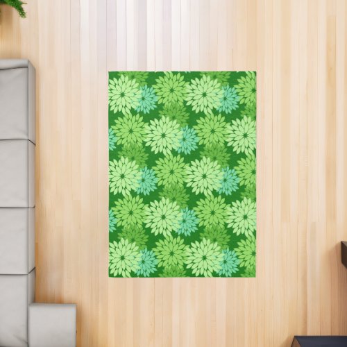 Modern Floral Kimono Print Lime Green  Rug