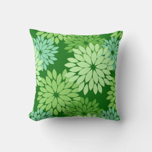 Modern Floral Kimono Print, Lime Green Throw Pillow