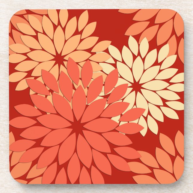 Modern Floral Kimono Print, Mandarin Orange  Beverage Coaster (Front)