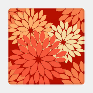 Modern Floral Kimono Print, Mandarin Orange  Coaster Set