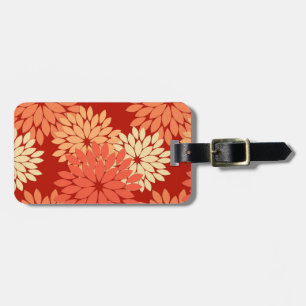 Modern Floral Kimono Print, Mandarin Orange Luggage Tag