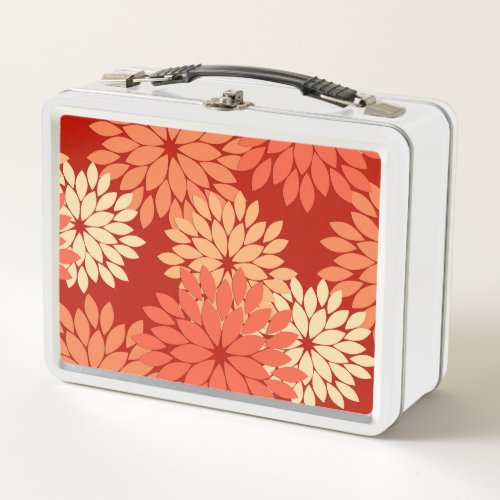 Modern Floral Kimono Print Mandarin Orange Metal Lunch Box