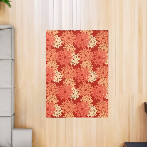 Modern Floral Kimono Print Mandarin Orange  Rug