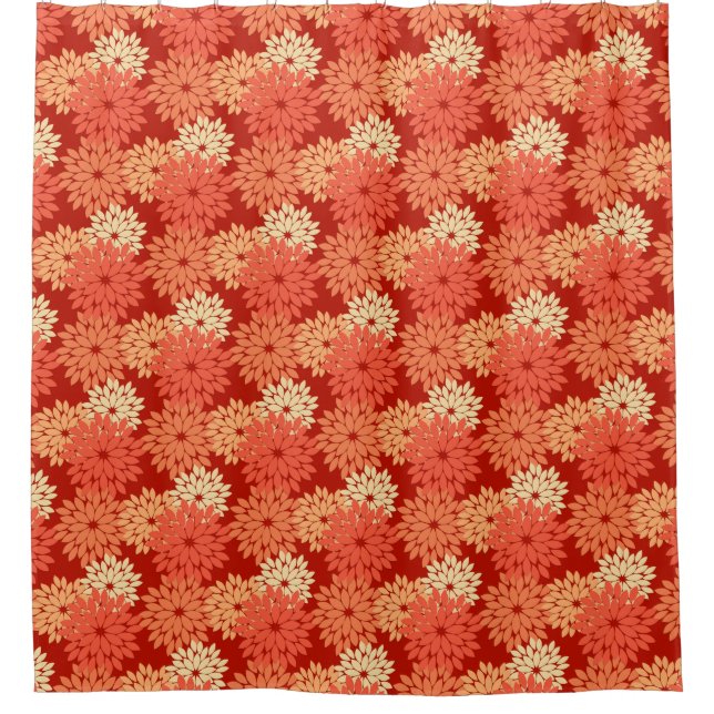 Modern Floral Kimono Print, Mandarin Orange Shower Curtain (Front)