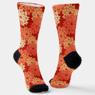 Modern Floral Kimono Print, Mandarin Orange Socks