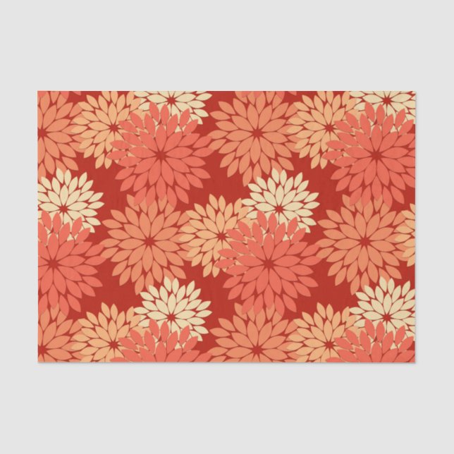 Modern Floral Kimono Print, Mandarin Orange Tissue Paper (Front)