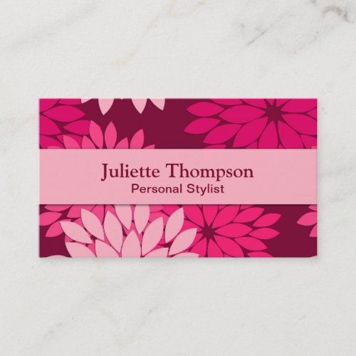 Modern Floral Kimono Print Pink and Burgundy Business Card