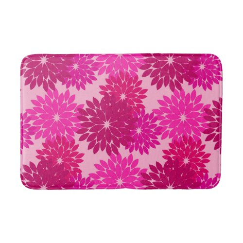 Modern Floral Kimono Print Pink Fuchsia and Wine Bath Mat