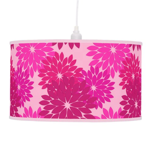 Modern Floral Kimono Print Pink Fuchsia and Wine Hanging Lamp