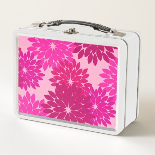 Modern Floral Kimono Print Pink Fuchsia and Wine Metal Lunch Box