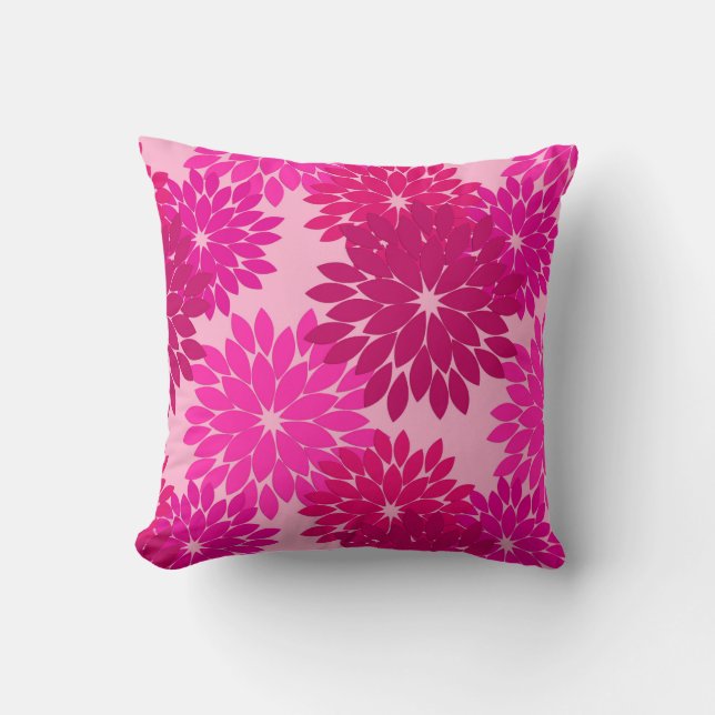 Modern Floral Kimono Print, Pink, Fuchsia and Wine Throw Pillow (Front)