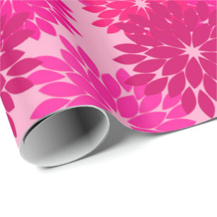 Modern Floral Kimono Print, Pink, Fuchsia and Wine Wrapping Paper