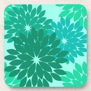 Modern Floral Kimono Print, Turquoise, Teal & Aqua Beverage Coaster