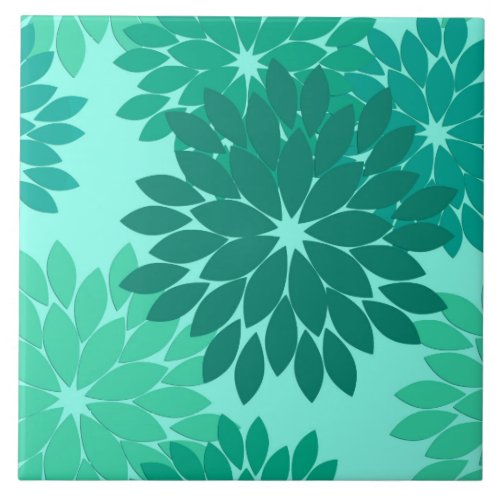 Modern Floral Kimono Print Turquoise Teal  Aqua Ceramic Tile