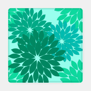 Modern Floral Kimono Print, Turquoise, Teal & Aqua Coaster Set