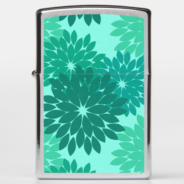 Modern Floral Kimono Print, Turquoise, Teal & Aqua Zippo Lighter (Front)