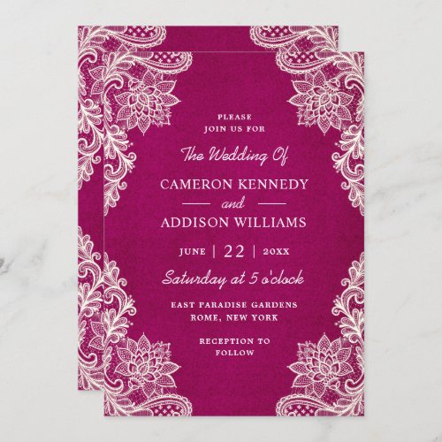 Modern Floral Lace Elegant Pink Wedding Invitation