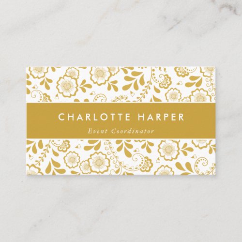Modern Floral Lace White and Gold Professional Business Card