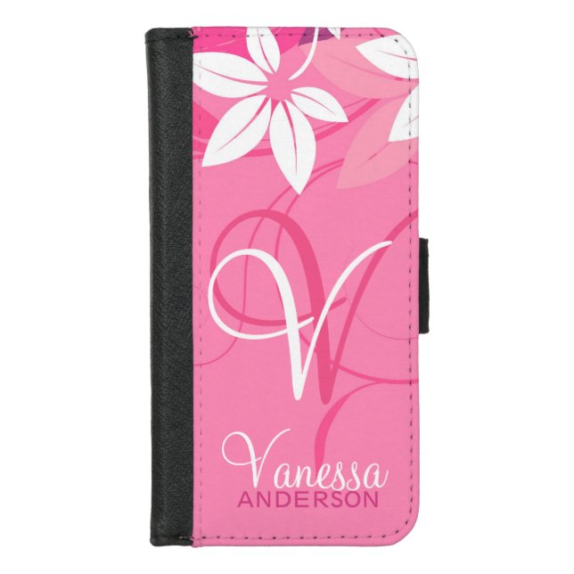 Modern Floral Ladies Monogram iPhone Folio Wallet Case (Front)
