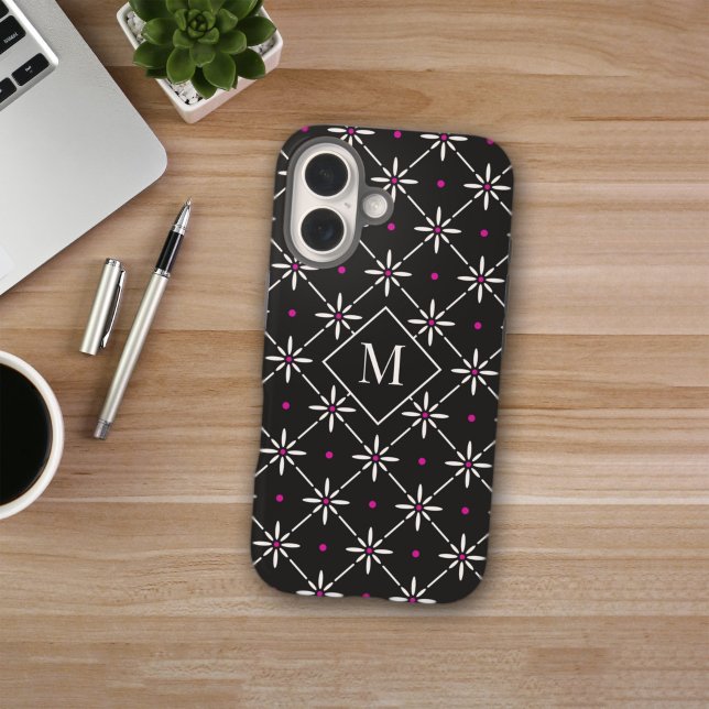 Modern Floral Lattice Monogram iPhone 16 Case (Creator Uploaded)