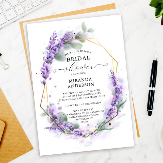 Modern Floral Lavender Geometric Bridal Shower Invitation (Creator Uploaded)
