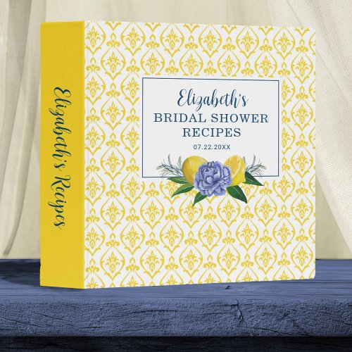 Modern Floral Lemon Bridal Shower Recipe 3 Ring Binder