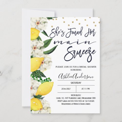 Modern Floral Lemon Main Squeeze Bridal Shower Invitation