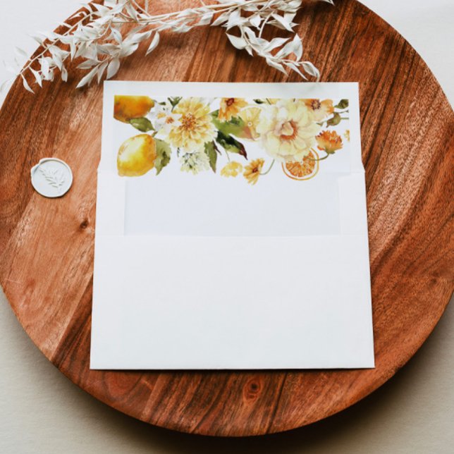 Modern floral lemons elegant wedding  envelope liner (Creator Uploaded)