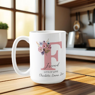 Modern Floral Letter F – Personalized with Name Coffee Mug
