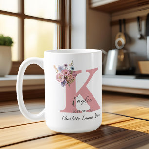 Modern Floral Letter K – Personalized with Name Coffee Mug