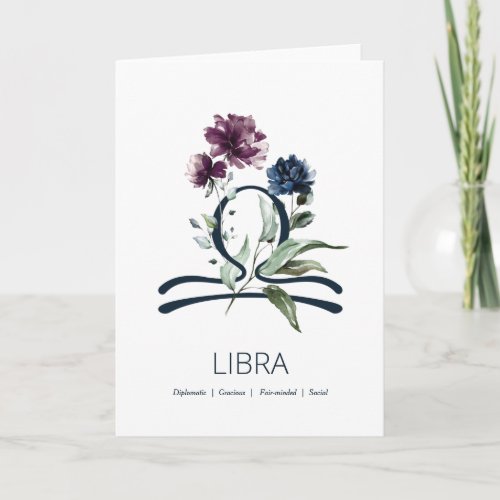 Modern Floral Libra Zodiac Star Sign Birthday Card